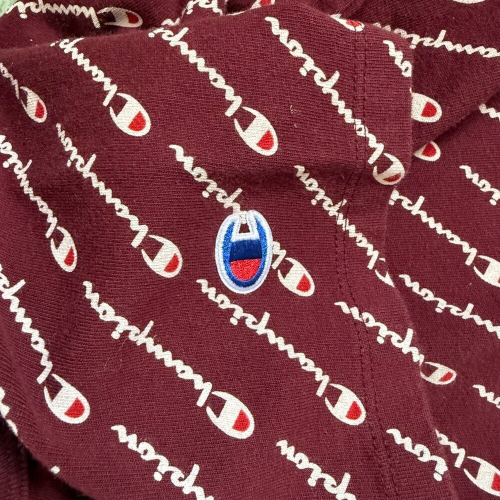 Champion Heritage Y2K All Over Print Womens Large Spell Out Maroon 100% Cotton - Picture 5 of 8